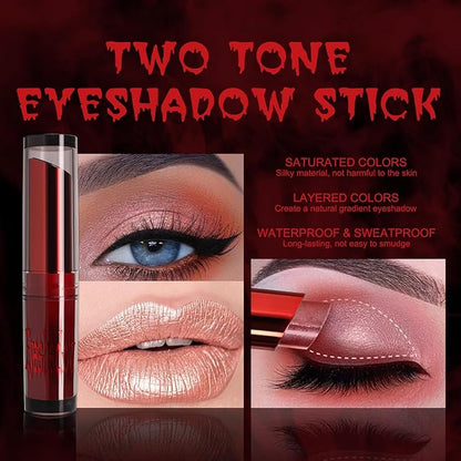 Halloween Fake Blood Vampire Accessories Blood Red Lipstick Glitter Eyeshadow Black Press On Nails for Eyes Teeth Mouth Nose Bleeds Cosplay SFX Zombie Makeup Monster Party Stage Horror Film