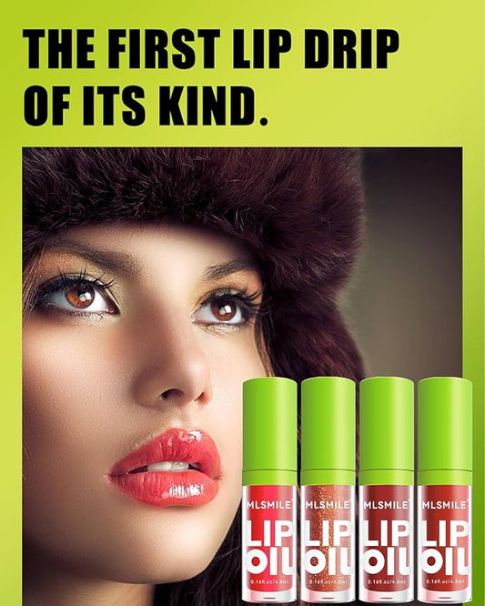 4 Colors Lip Oil Lip Glaze Set,Hydrating Tinted Plumping Lip Gloss,Shiny Glow Reviver Lip Care Oil,Longlasting Non-sticky Transparent Lip Oil,Mother's Day Makeup Gift Kit for Women Girl-SetB