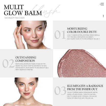 Cream Blush for Cheeks, Face Makeup, Hydrating, Lightweight, Blendable Color Vegan & Cica Tiger Grass Color Correcting Treatment Reduces Redness, Long-Wearing Coverage