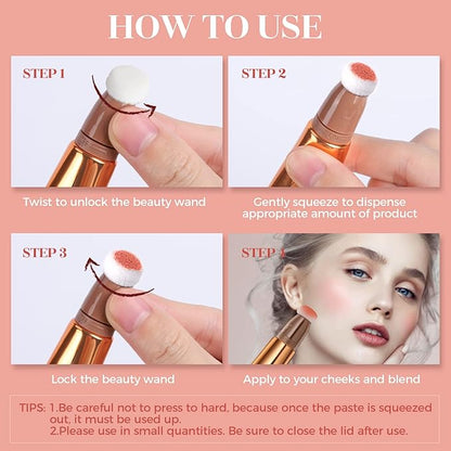 Blush Beauty Wand, Liquid Face Blusher Stick with Cushion Applicator, Long Lasting Smooth Natural Matte Finish, Lightweight Blendable Super Silky Cream Blush Stick (02# Blush)