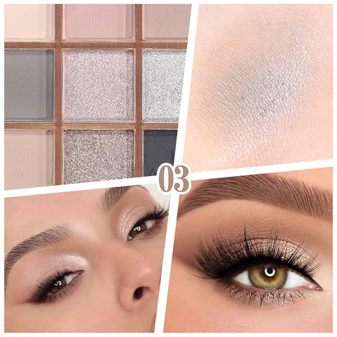 Smoky Grey & Pink Ultra-Pigmented Eyeshadow Palette - Matte & Sparkling Shimmer Fusion - 24H Crease-Resistant Wear(03#, 1 Count (Pack of 1))