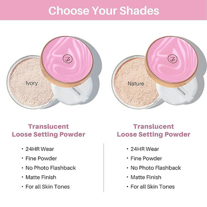 FV Matte Finish Translucent Loose Face Powder, Long-Lasting Lightweight Setting for Natural Look, Pore Minimizing, Fine Line Baking Powder, 0.35oz (10g)