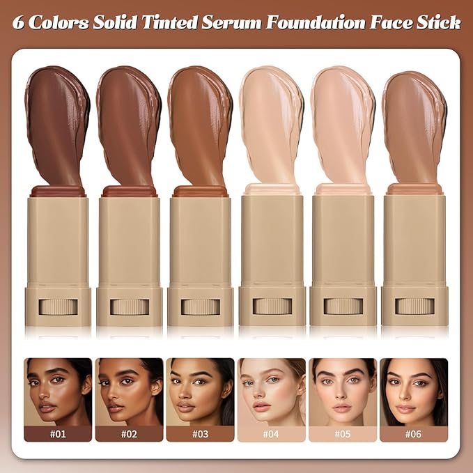 Foundation Stick Beauty Balm Serum Boosted Skin Tint, Solid Tinted Moisturizing Serum Foundation Face Stick, Multifunctional Full Coverage Concealer, Brightens, Makeup(#02)