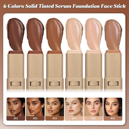 Foundation Stick Beauty Balm Serum Boosted Skin Tint, Solid Tinted Moisturizing Serum Foundation Face Stick, Multifunctional Full Coverage Concealer, Brightens, Makeup(#02)