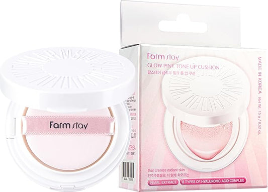 Farmstay Glow Pink Tone-Up Cushion – Hydrating, Lightweight Coverage, Even Skin Tone, Oil Control, Korean Beauty Cushion Compact for a Radiant Look 0.52 oz. /15g