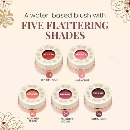 Paul & Joe Gel Blush, Bright and Buildable Blush Makeup, Water-Based Gel Makeup Blush with Hydrating Oils for Dewy, Radiant Finish, Garnet and Wine Red Cheek Tint, 05 Sommeliere, 0.71 oz