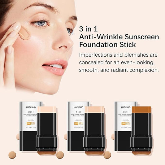 3 in 1 Anti-wrinkle Hydrating Lightweight Foundation Stick Concealer & Makeup, Multi-Use Long-Lasting Formula for All Skin Types (Light, 20g/0.71oz)