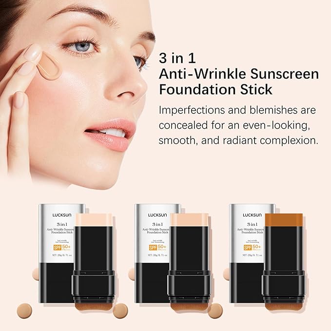 3 in 1 Anti-wrinkle Hydrating Lightweight Foundation Stick Concealer & Makeup, Multi-Use Long-Lasting Formula for All Skin Types (Dark, 20g/0.71oz)