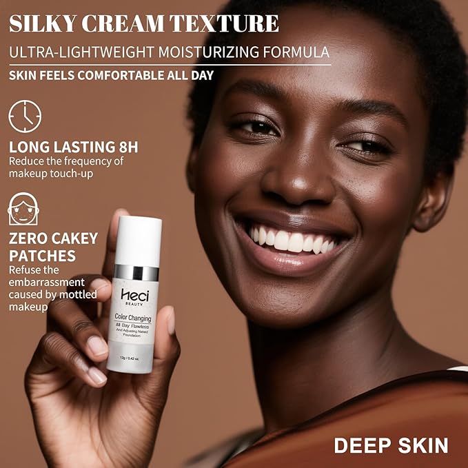 Color Changing Foundation,2 Pack Travel Size, Medium Coverage, Improves Uneven Skin Tone, Lightweight & Lasting,Make up for Flawless Liquid Foundation,Nature Finish for Deep Skin 0.42 oz