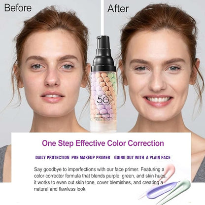 Primer for Face Before Makeup, SPF 50 Sunscreen Isolation Cream, One Step Color Correcting & Oil Control, Moisturizing, 3 In1 Color Corrector Primer Facial Serum, Radiance Skin