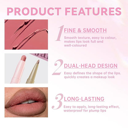 Nude Matte Lip Liner and Lipstick Lip Gloss Combo Set, Long-Lasting Creamy Lip Crayon Moisturizing Glossy Plumping Lip Gloss Lip Glow Oil with Lip Liner Makeup