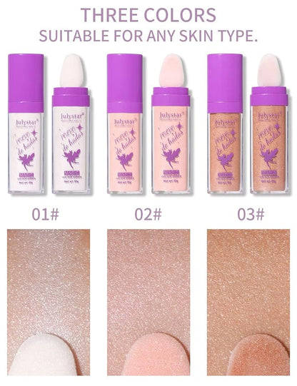 GL-Turelifes Polvo De Hadas Hightlighter Powder Stick Puff Fairy Bomb Stick Glitter Loose Powder Highlight Shimming Contouring for Eyes, Face, Body Brighten Makeup(01# Pearl White)