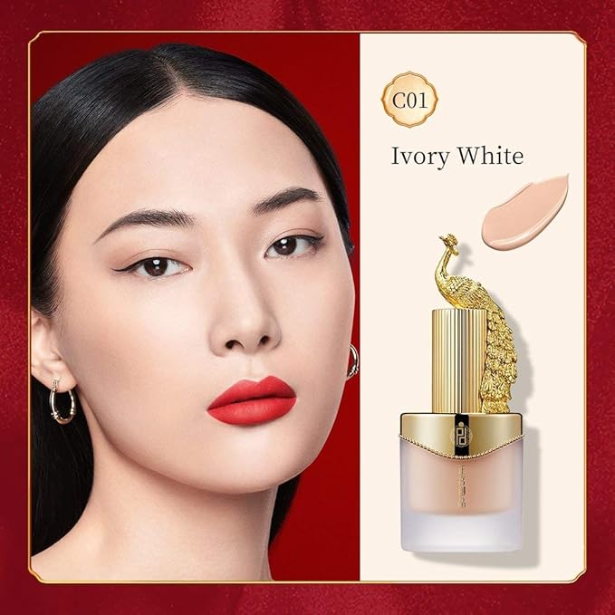 ZEESEA [Palace Identity] Full Coverage Liquid Foundation Nourishing Skin Long-lasting Lightweight Makeup，Chinese Phoenix (W02# Porcelain)