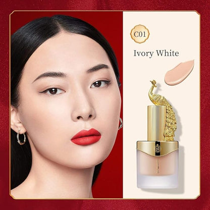 ZEESEA [Palace Identity] Full Coverage Liquid Foundation Nourishing Skin Long-lasting Lightweight Makeup，Chinese Phoenix (W02# Porcelain)