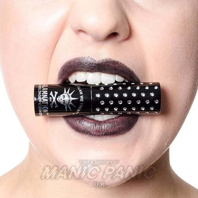 MANIC PANIC Goth White Cream To Powder Foundation Bundle with Raven Lethal Lipstick, and Vampyre's Veil White Pressed Powder