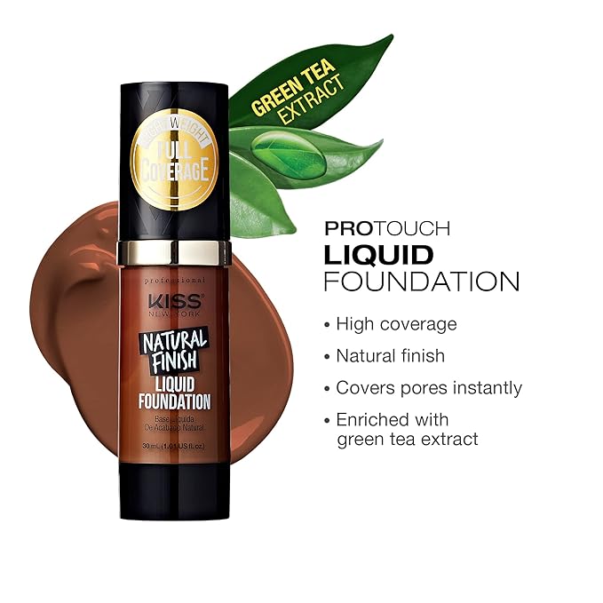 Professional Liquid Foundation - Lightweight and Hydrating Formula, Natural Finish, Control Shine, Cover Pores, Medium to Full Coverage, Green Tea Extract (Mocha)