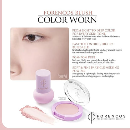 FORENCOS Matte Blush Set (Puff Included), Long Lasting Korean Blush Power, Zero Sebum Shine, Flawless Finish, Easy Blending, Lightweight & No Cakey Residue (PURE FOG)