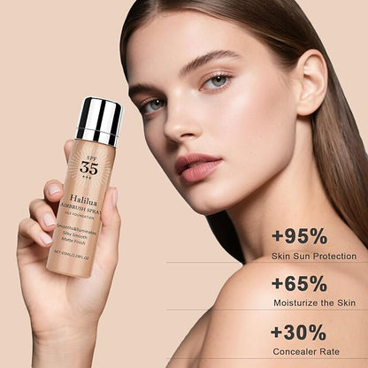 Sunscreen Airbrush Foundation Makeup Spray,SPF 35, Full Coverage Foundation for Mature Skin,Silky Mist Spray Makeup,Long Lasting Waterproof Concealer for Color Correction(#02 Beige)