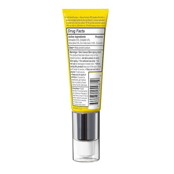 Revlon Illuminance Moisturizing Primer with SPF 30, Face Makeup Primer with Sunscreen, Squalane & Vitamin E, No White Cast, Transparent Finish, 003, 0.95 fl oz