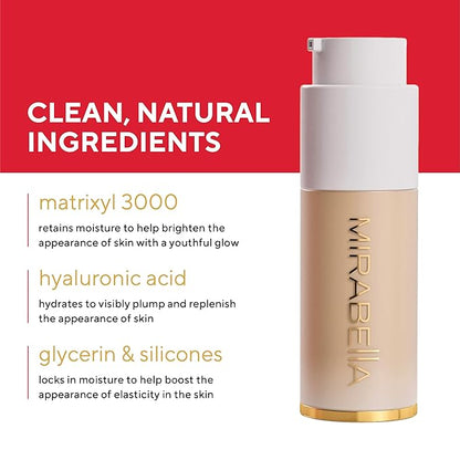 Mirabella Invincible For All HD Liquid Foundation - Anti-Aging Full Coverage Liquid Face Makeup - Moisturizing, Hydrating & Lightweight Foundation for All Skin Types (Tan T170)