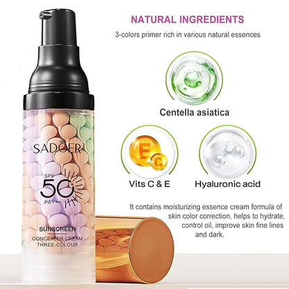 One Step Color Corrector Primer, SPF 50 Face Moisturizing Sunscreen Isolation Cream, 3 In 1 Primer for Face Before Makeup, Makeup Primer Oil Control & Skin Tone Correcting