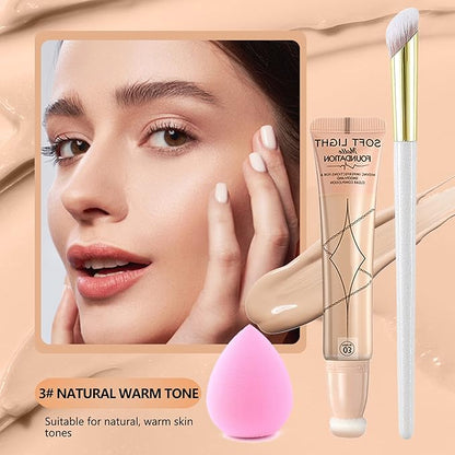 Foundation Beauty Wand Kit,Long-lasting Waterproof Matte Concealer Foundation Cream,Cover Face Pores Spots Silky Breathable Foundation Stick,Valentine's Day Makeup Gift Set for Women-03Natural