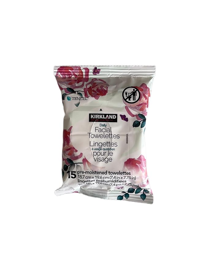 Kirkland Daily Facial Towelettes. Gentle Cleansing for Everyday Refreshment.For all skin types.15 Count.Remove makeup.Cleanse, Hydrate and Balance with One Towelette.