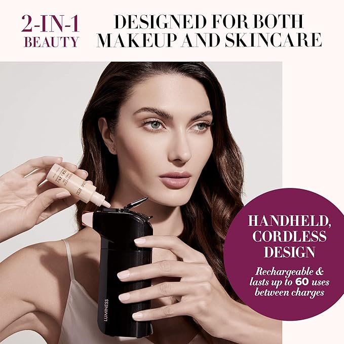 Luminess BREEZE DUO Airbrush Makeup System, Fair Coverage – 9-Piece Kit includes 2x Silk Airbrush Foundation, Soft Rose Blush, Glow Highlighter, Moisturizer Primer, and Airbrush Cleaning Solution
