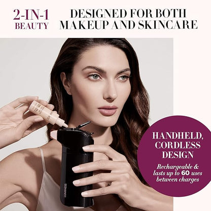 Luminess Breeze Duo Airbrush Makeup System, Deep Coverage – 9-Piece Kit includes 2x Silk Airbrush Foundation, Apricot Shade Blush, Glow Highlighter, Moisturizer Primer, and Airbrush Cleaning Solution