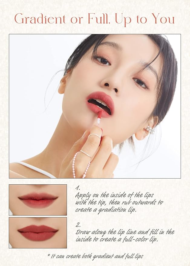 I'M MEME Lip Stain - Color Key Ring Velvet Tint - Gift, Highly-pigmented, Long Lasting, Travel-Friendly, Velvet Finish, 01 Rosy Beige, 2.8 g