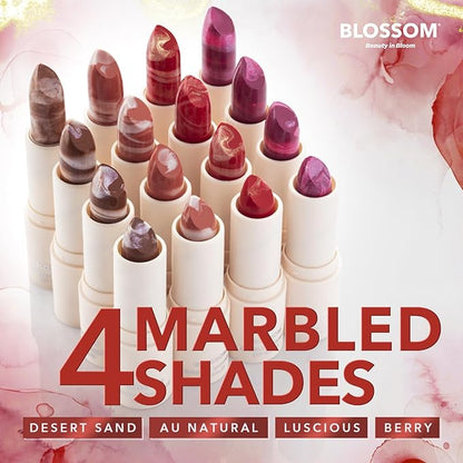 Blossom Marble Shimmer Lip Balm Moisturizing Lipstick with Shea Butter, Jojoba, Olive Oil, 0.12oz/3.5g, Au Natural