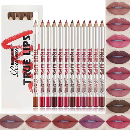 Dulele Lip Liner Pencil Set, 12 PCS Slim Matte Lipliner Pencil, High Pigmented Creamy Nude Lipstick Brown Lip Pencil Natural Lip Makeup