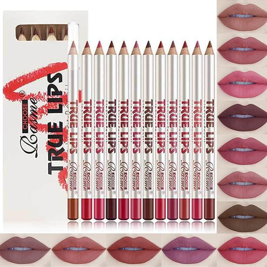 Dulele Lip Liner Pencil Set, 12 PCS Slim Matte Lipliner Pencil, High Pigmented Creamy Nude Lipstick Brown Lip Pencil Natural Lip Makeup