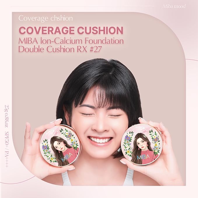 MIBA Ion Calcium Foundation Double Cushion RX No 27 Big Cushion SEASON2 Long Lasting Effect. Skin moisturizing. Glow Makeup High Coverage. Skin tightening relief. Smooth adhesion.(25 g / 0.88 oz)