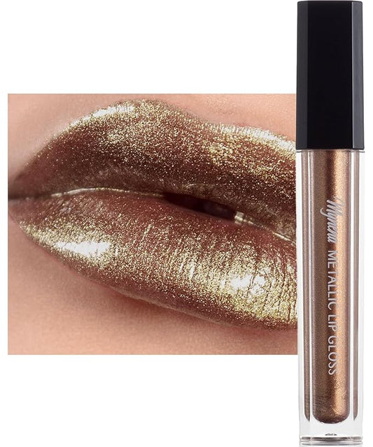 Mynena Bronze Glitter Lip Gloss Non-Sticky Filled with Iridescent Sparkles | Lightweight Shimmer Lip Topper – Paraben-Free | Demi-Sheer Lipgloss from Cosplay to Everyday Glam | IHazel