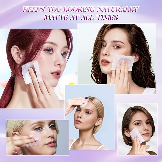 BOROLA Oil Blotting Paper for Face 200 Sheets, Soft Absorbing Pads for Face Shine Control, Portable Oil Absorbing Tissues for All Skin Types, Compact Beauty Accessory for Men & Women(Purple)