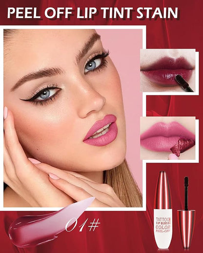 Peel Off Lip Stain - Pink Matte Lip Liner Stain Waterproof Long Lasting 24H, Highly Pigmented Lip Tattoo Peel Off Lip Tint Stain, Transfer-Proof and Non-Stick Cup, Liquid Lip Gloss Makeup for Women-01