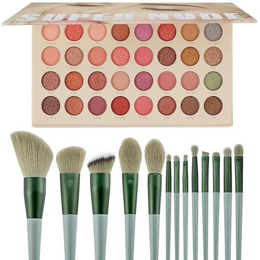 32 Colors Highly Pigmented Eyeshadow Palette with 13 pcs Makeup Brushes Set, Matte&Shimmer Long Lasting Waterproof Eyeshadow Palette,Makeup Gift Set for Women.