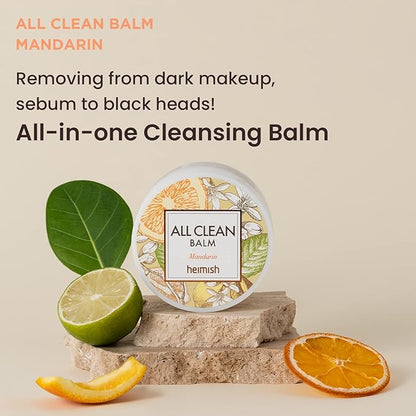 HEIMISH All Clean Balm Mandarin - Cleansing Balm, Waterproof Makeup Remover, Face Cleanser, Oil Based Cleanser, Korean Skincare with Natural Aroma Oil, Vegan, For All Skin Types, 4.0fl.oz/120ml