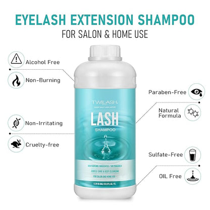 Lash Shampoo Bulk, Eyelash Cleanser for Extensions 1 Liter, Safe Makeup Remover, Non-irritating or Burning Formula Eyelid Foaming Cleanser for Professional Salon and Home Use (Unscented-1L)