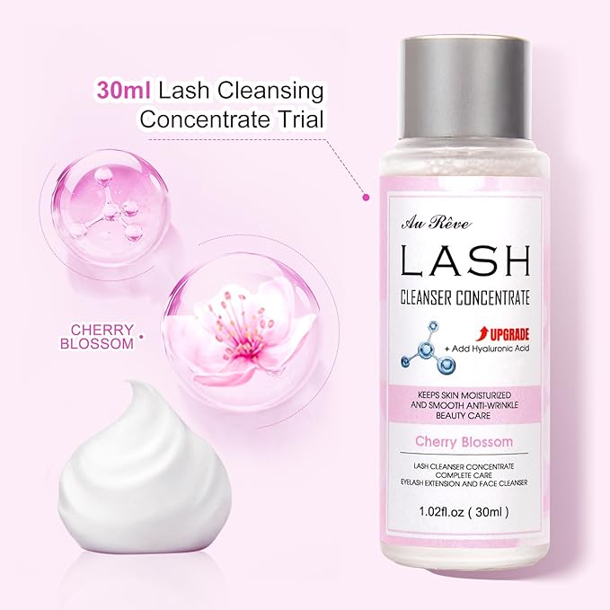 Lash Shampoo Concentrate 30ml Lash Cleanser Concentrate Add Hyaluronic Acid Oil-Free Lash Extension Shampoo Perfect for Salon，Cherry Blossom