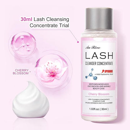 Lash Shampoo Concentrate 30ml Lash Cleanser Concentrate Add Hyaluronic Acid Oil-Free Lash Extension Shampoo Perfect for Salon，Cherry Blossom