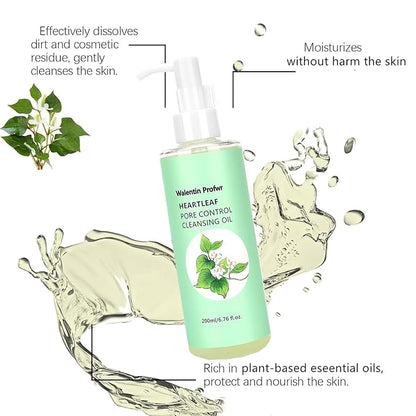 Cleansing Oil for Face, Makeup Blackhead Remover Oils, Gentle Heartleaf Deep Pore Control Cleansing Oil with Blackhead Brush, 6.76FL OZ, Face Skin Cleanser