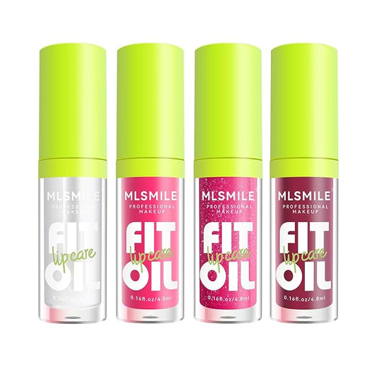 4 Colors Lip Oil Lip Glaze Set, Tinted Gloss Lip Gloss Oil, Plumping Moisturizing and Nourishing Lips, Long Lasting Fresh and Smooth Lip Care Set - A#