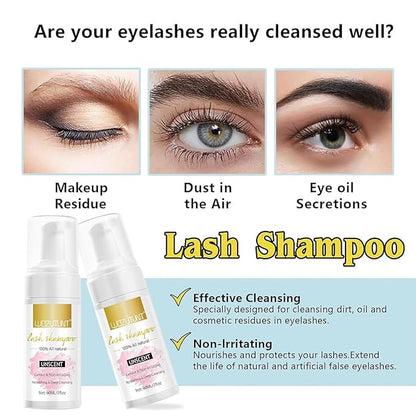 Eyelash Extension Cleanser Lash Mousse Lash Shampoo for Extensions, USB Mini Portable Fan Rechargeable Electric Handheld Air Conditioning (lash kit-handheld fan)