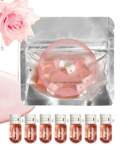 Makeup Remover Oil Portable Kit-7 Pcs Mini Travel Size Bottles Cleansing for Face,Gentle Facial Oil,Portable Skincare,Deep Cleaning without Clogging Pore,Residue-Free,for Oily & Combination skin(Pink)