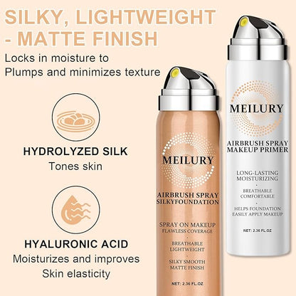 AirBrush Foundation Spray Set, Spray Foundation Makeup and Hydrating Face Air Primer Kit, Longwear Waterproof Liquid Matte Foundation Mist for Flawless Look (03 Nude)