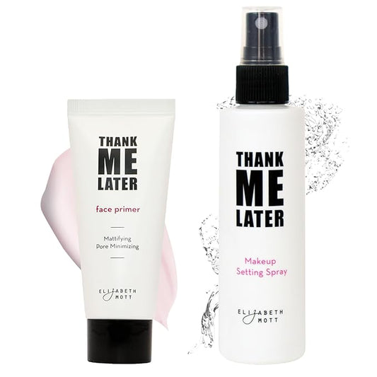Elizabeth Mott - Thank Me Later Mattifying Face Primer and Setting Spray for All Day Makeup Wear (2-Pack Bundle)