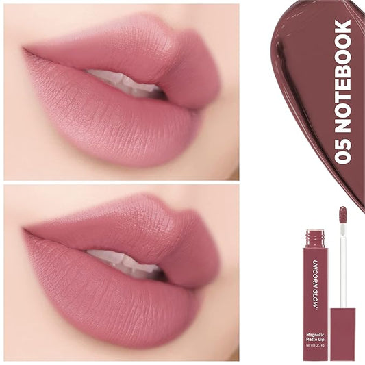 UNICORN GLOW Magnetic Matte Lip [05 Notebook], Matte Lip Stain Lip Tint Matte finish Cruelty Free Vegan Made in Korea 0.14 oz. / 4 g