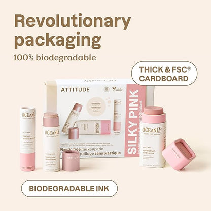 ATTITUDE Silky Pink Makeup Box Set, EWG Verified, Titanium Dioxide-Free, Plastic-free, Plant and Mineral-Based Ingredients, Vegan and Cruelty-free Beauty Products, Set of 3 Makeup Sticks